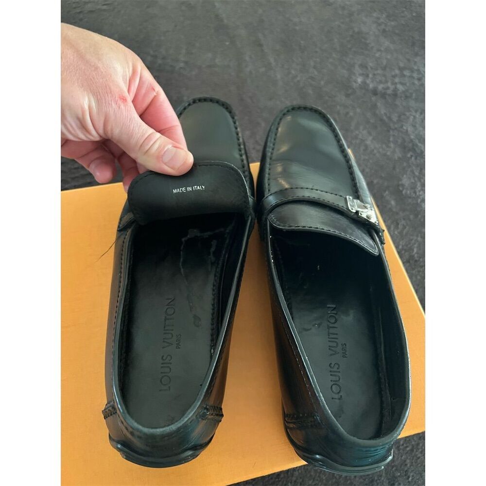 Louis Vuitton Men's Black Leather Loafers Size 10.5 Slip-On Casual Shoes - Picture 4 of 6